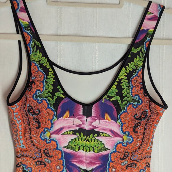 CLOVER CANYON Orchid Trip Neoprene Sleeveless Bodycon Dress XS - Picture 3 of 10